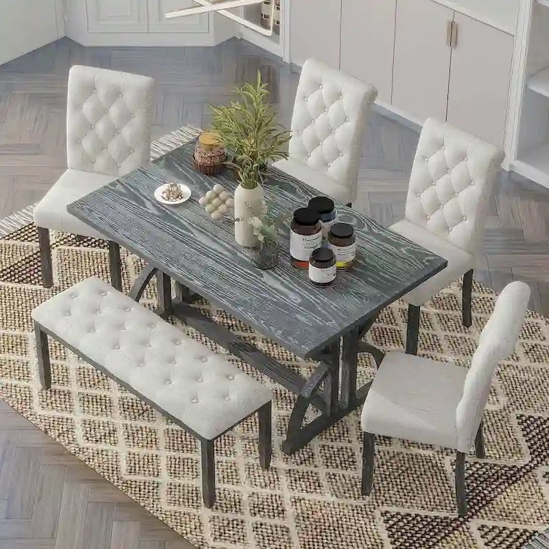 Set da tavolo da pranzo rettangolare retrò da 6 pezzi per 6 persone