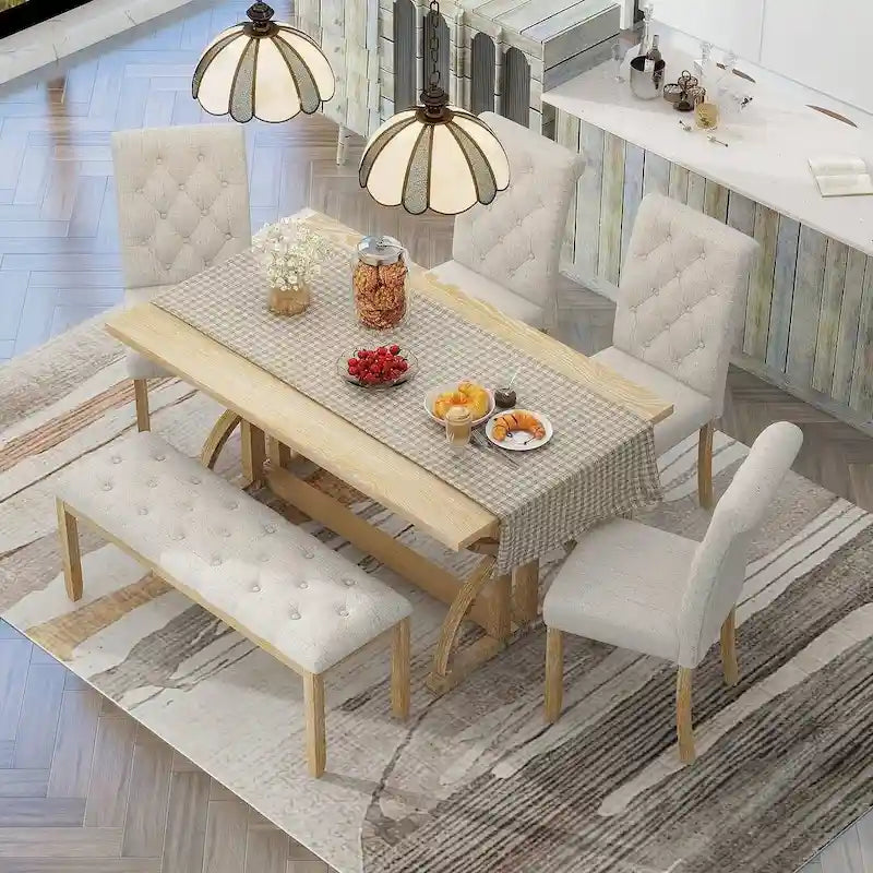 Set da tavolo da pranzo rettangolare retrò da 6 pezzi per 6 persone