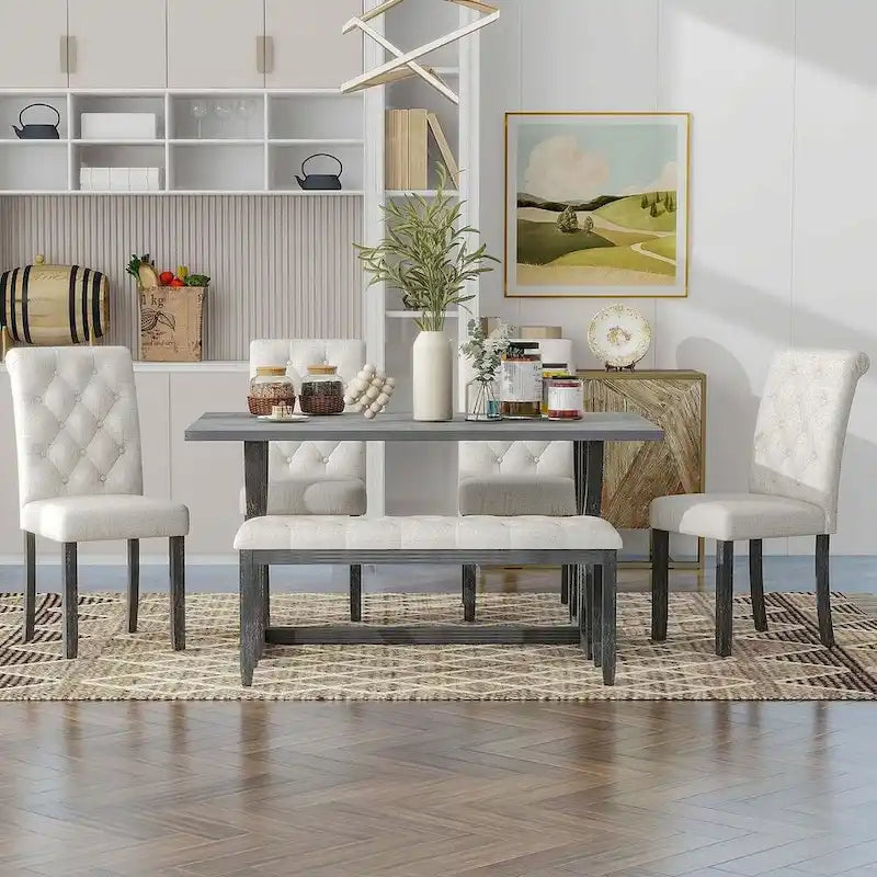 Set da tavolo da pranzo rettangolare retrò da 6 pezzi per 6 persone