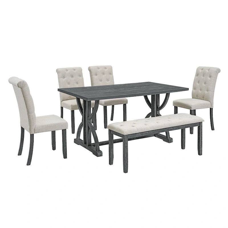 Set da tavolo da pranzo rettangolare retrò da 6 pezzi per 6 persone