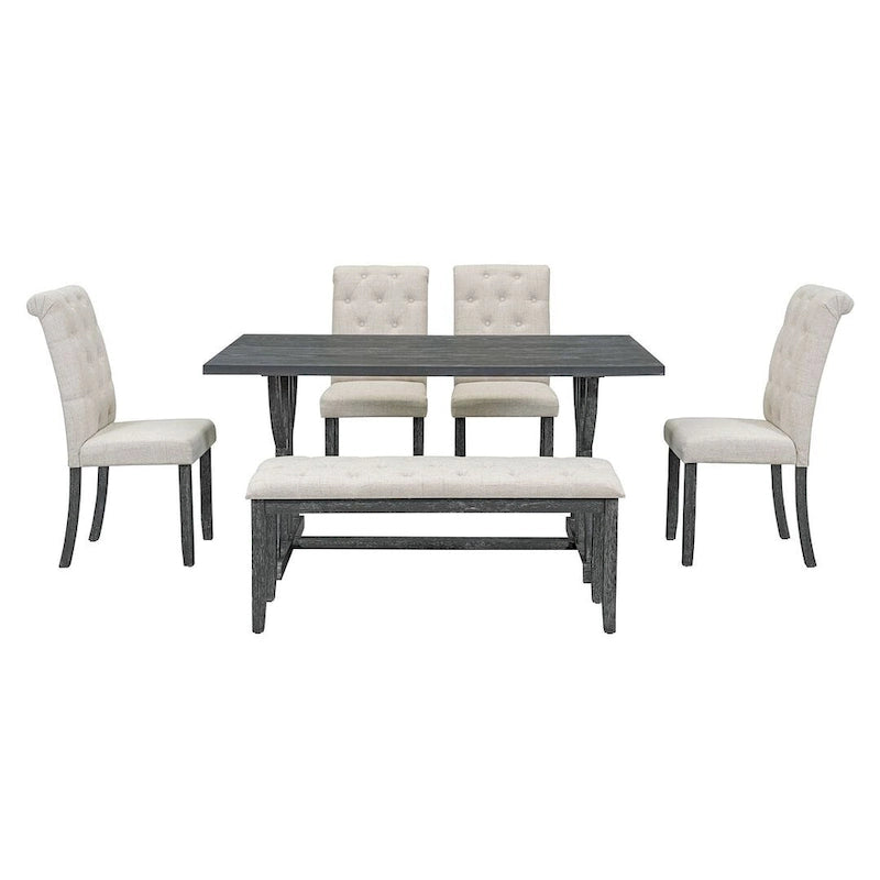 Set da tavolo da pranzo rettangolare retrò da 6 pezzi per 6 persone