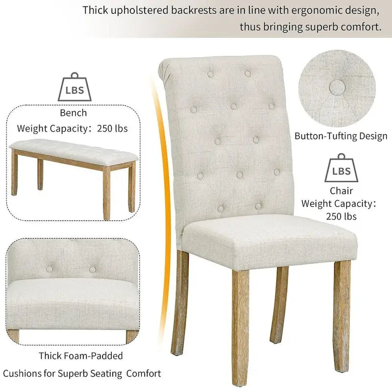 Set da tavolo da pranzo rettangolare retrò da 6 pezzi per 6 persone