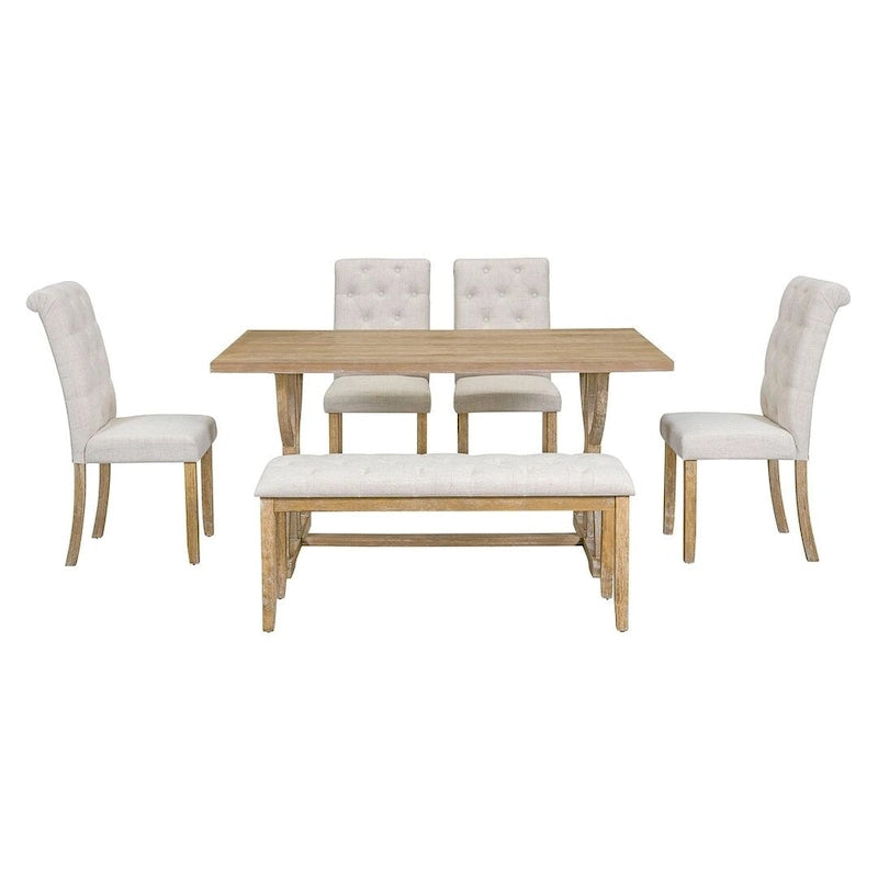 Set da tavolo da pranzo rettangolare retrò da 6 pezzi per 6 persone