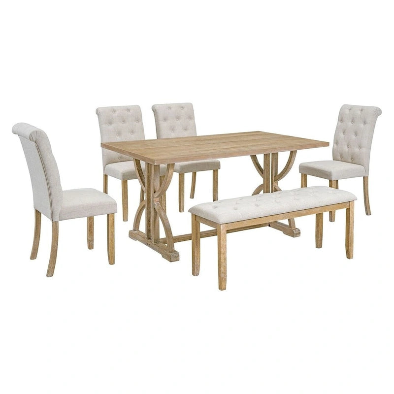 Set da tavolo da pranzo rettangolare retrò da 6 pezzi per 6 persone