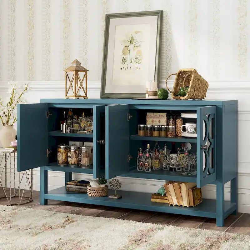 Consolle con ante a specchio - Bianco Antico/Espresso/Blu Scuro