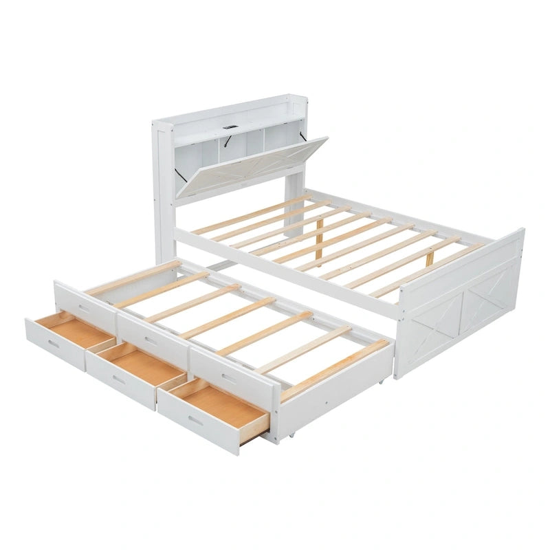 Letto in legno contenitore con letto estraibile singolo e tre cassetti portaoggetti
