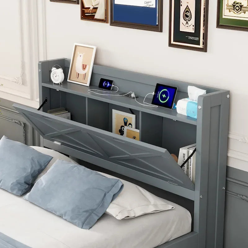 Letto in legno contenitore con letto estraibile singolo e tre cassetti portaoggetti