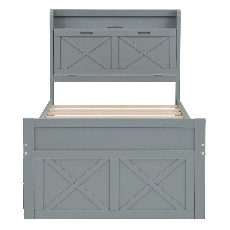 Letto in legno contenitore con letto estraibile singolo e tre cassetti portaoggetti