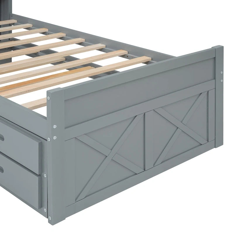 Letto in legno contenitore con letto estraibile singolo e tre cassetti portaoggetti