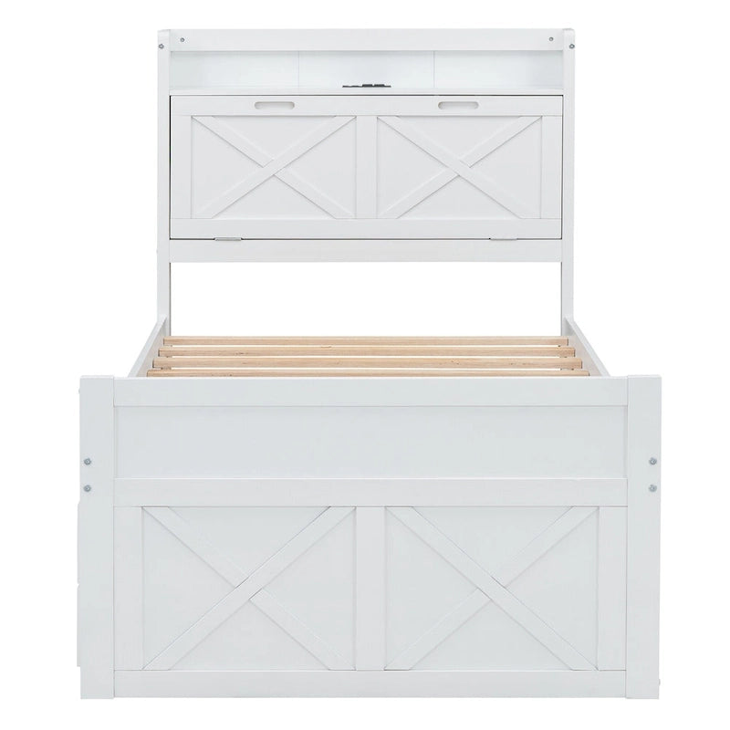 Letto in legno contenitore con letto estraibile singolo e tre cassetti portaoggetti