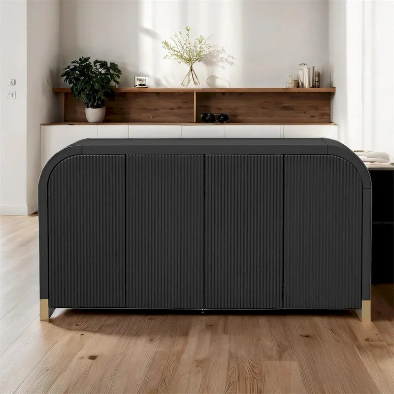 Wood Storage Cabinet with 4 Doors and Adjustable Shelves - Multiple Colors