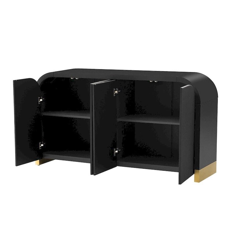 Wood Storage Cabinet with 4 Doors and Adjustable Shelves - Multiple Colors