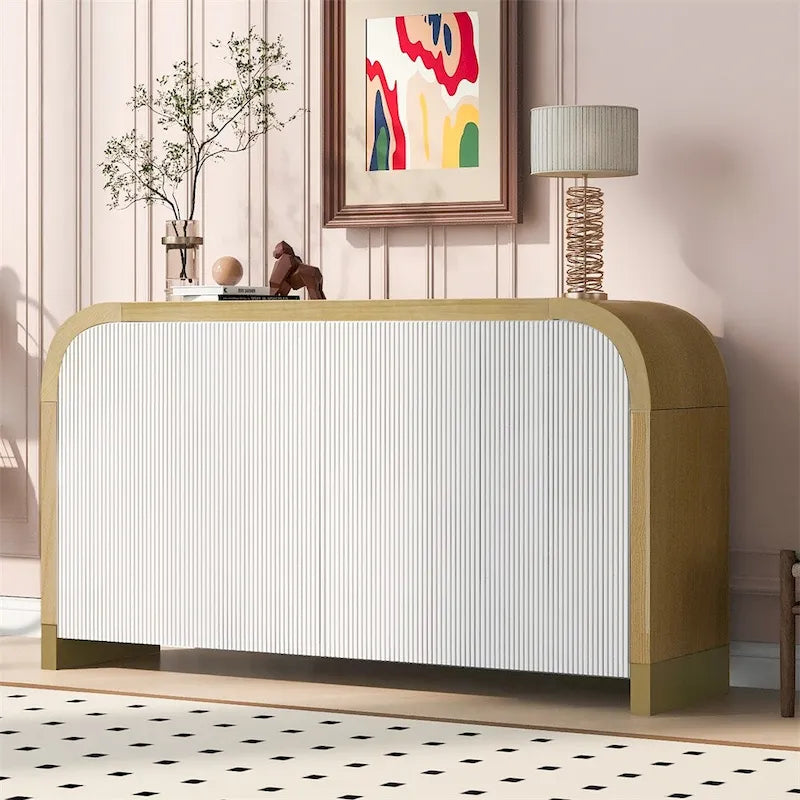 Wood Storage Cabinet with 4 Doors and Adjustable Shelves - Multiple Colors