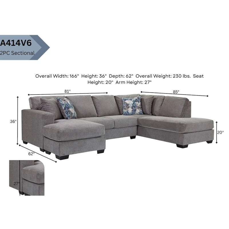 Divano componibile a U American Furniture Classics Graphite Model A414V6-K2 con 4 cuscini decorativi