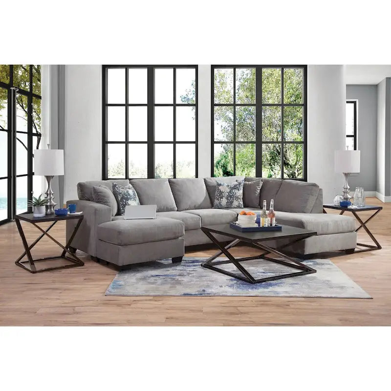 Divano componibile a U American Furniture Classics Graphite Model A414V6-K2 con 4 cuscini decorativi