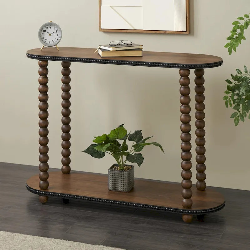 Consolle Roche River Decor con 1 ripiano, gambe a fuso, bordi a perline - Marrone
