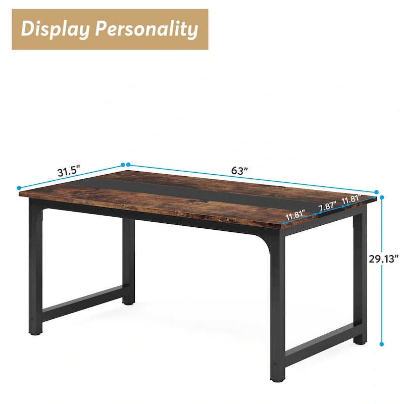 63" Industrial Dining Table with Metal Frame - Multiple Colors