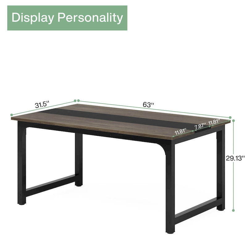 63" Industrial Dining Table with Metal Frame - Multiple Colors