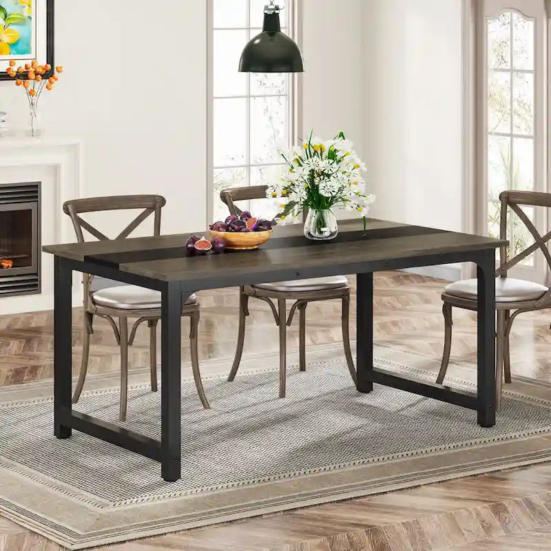 63" Industrial Dining Table with Metal Frame - Multiple Colors