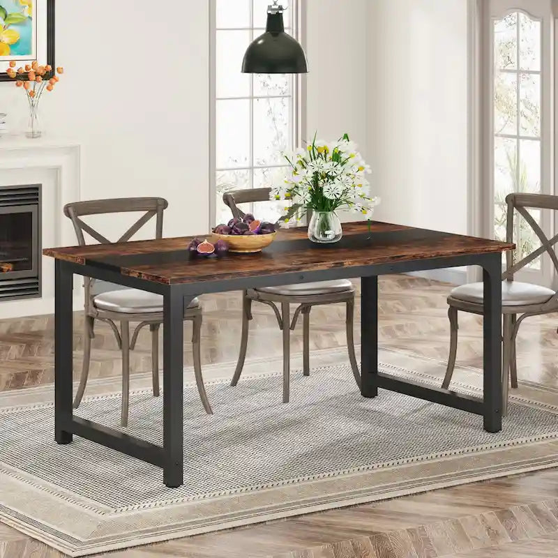 63" Industrial Dining Table with Metal Frame - Multiple Colors