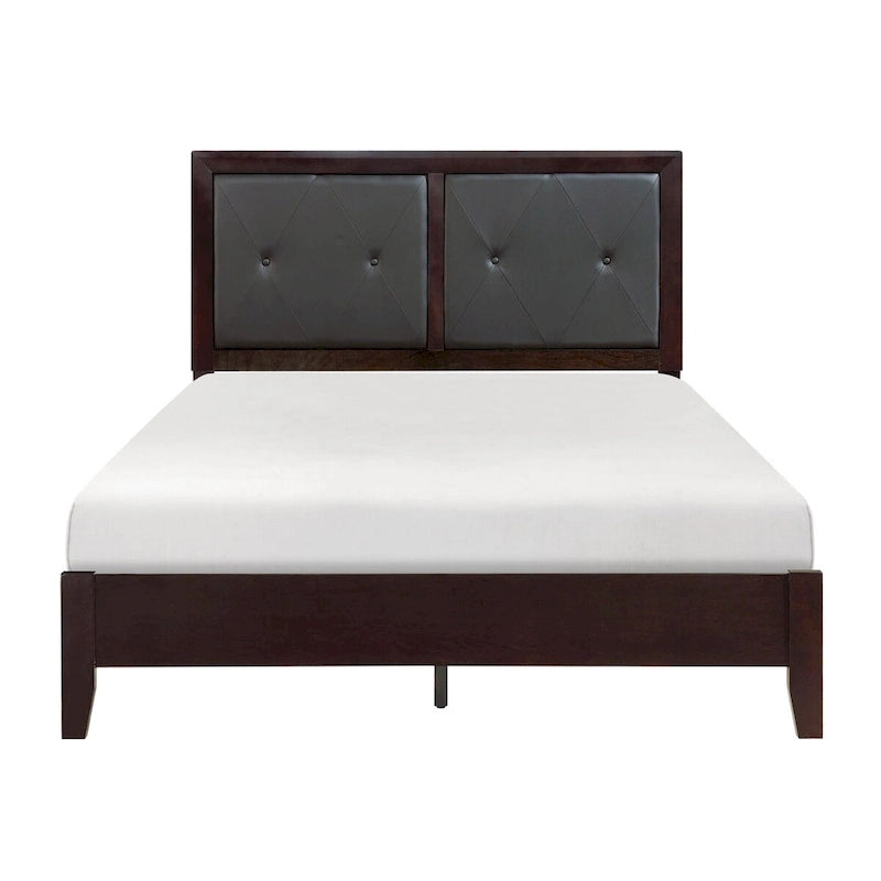 Set 5 Pezzi Camera da Letto Finitura Espresso Letto Comodino Comò Specchio Cassettiera