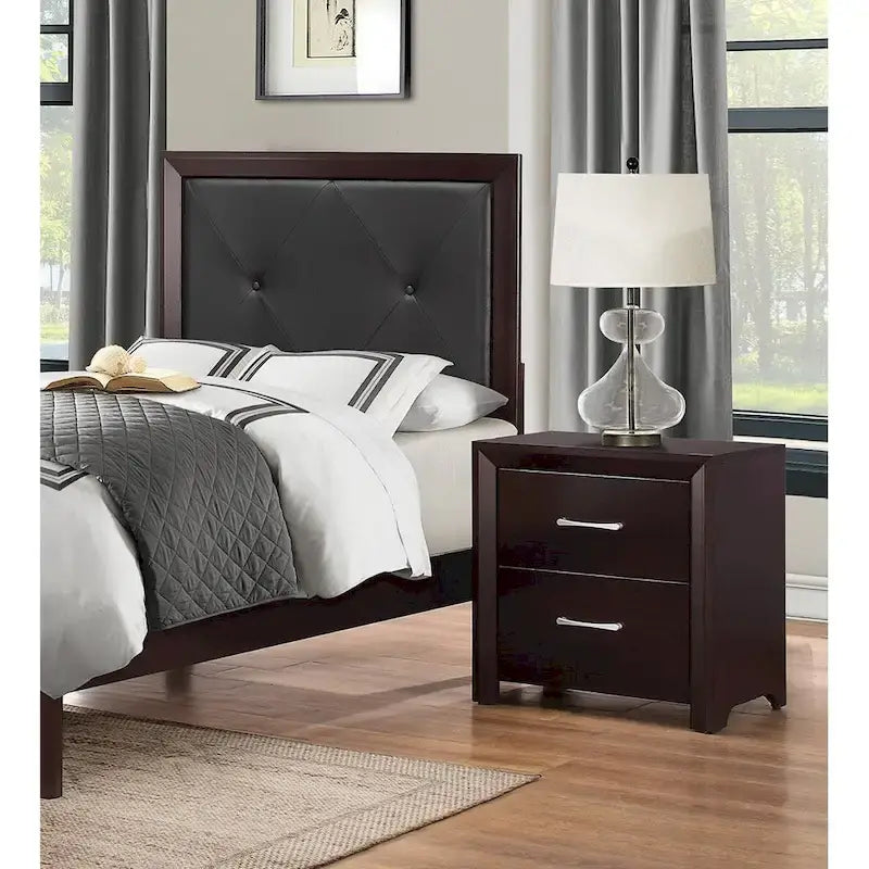 Set 5 Pezzi Camera da Letto Finitura Espresso Letto Comodino Comò Specchio Cassettiera