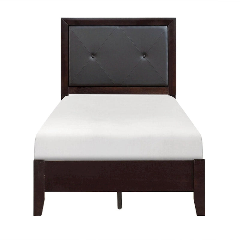 Set 5 Pezzi Camera da Letto Finitura Espresso Letto Comodino Comò Specchio Cassettiera