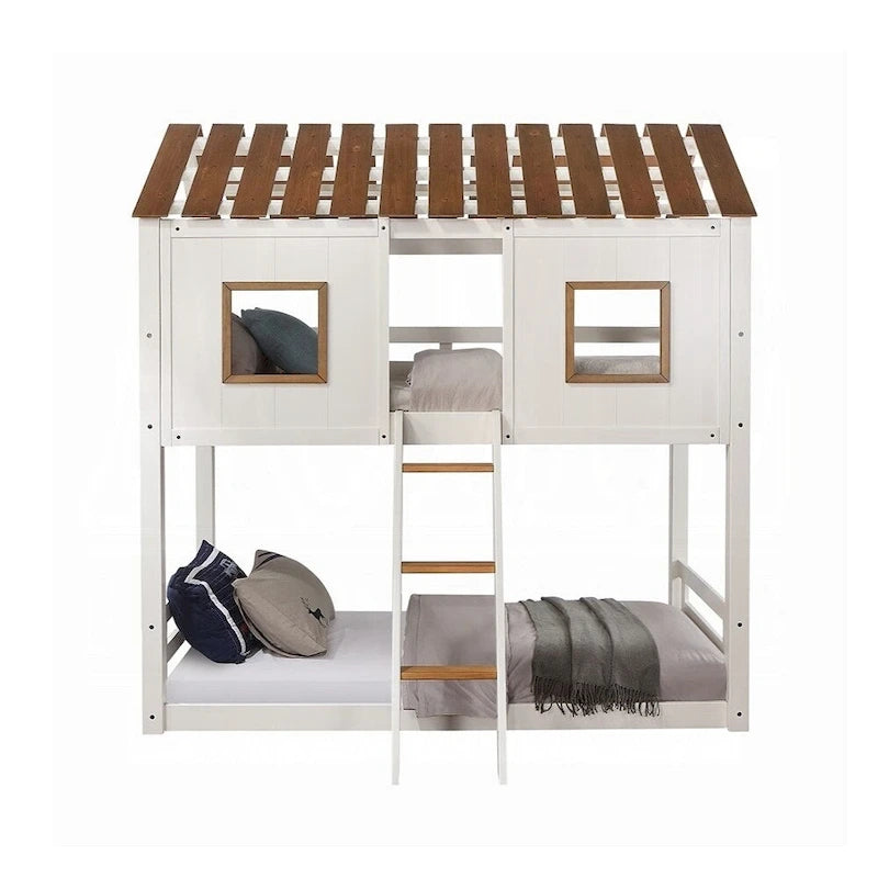 Letto a castello in legno Twin Over Twin in bianco e rovere rustico