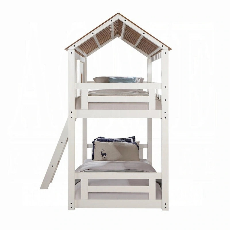 Letto a castello in legno Twin Over Twin in bianco e rovere rustico