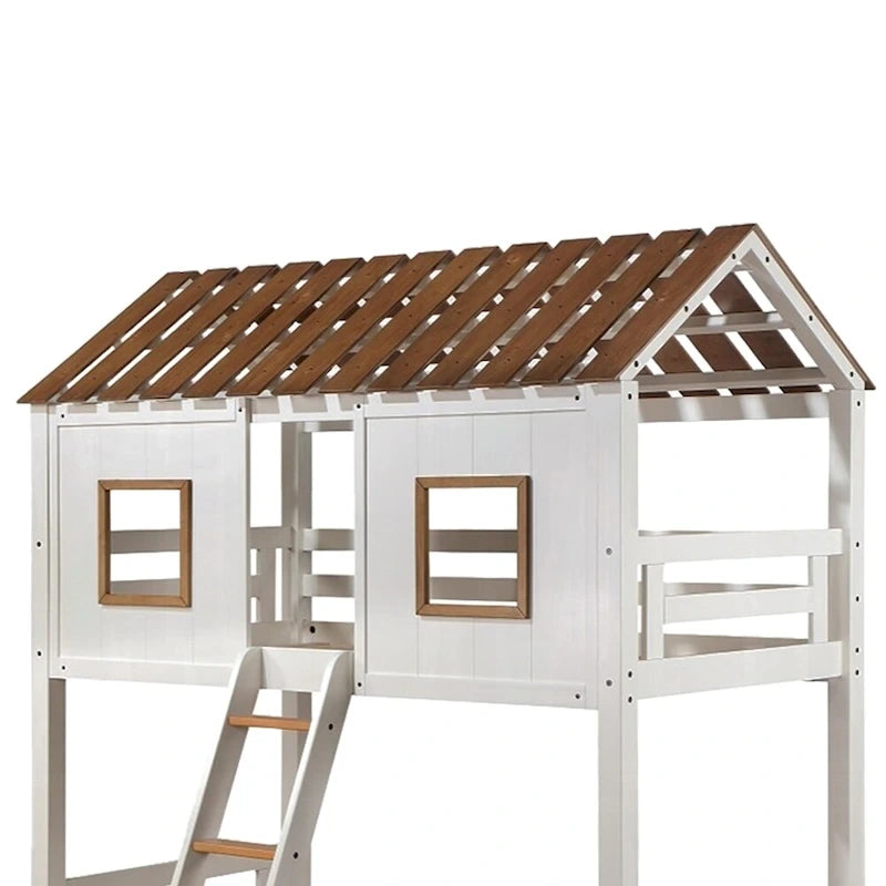 Letto a castello in legno Twin Over Twin in bianco e rovere rustico