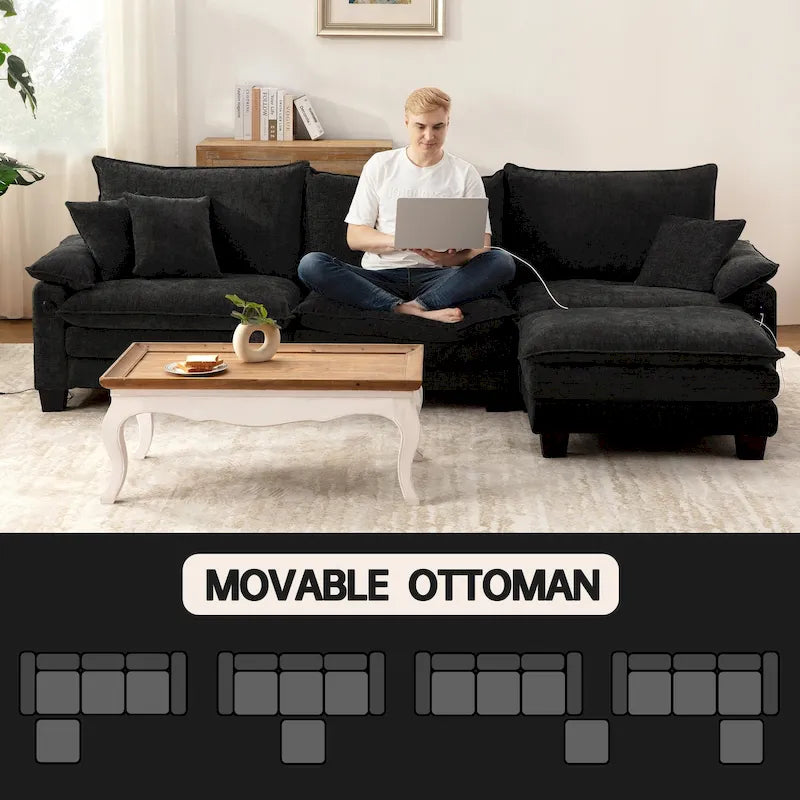 Set di mobili per soggiorno, Set divano componibile modulare con pouf per soggiorno, Divano convertibile