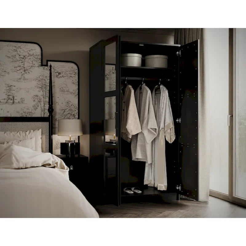 Palace Imports Armadio a 2 ante in 100% legno massello Urban con ante a specchio e in legno massello