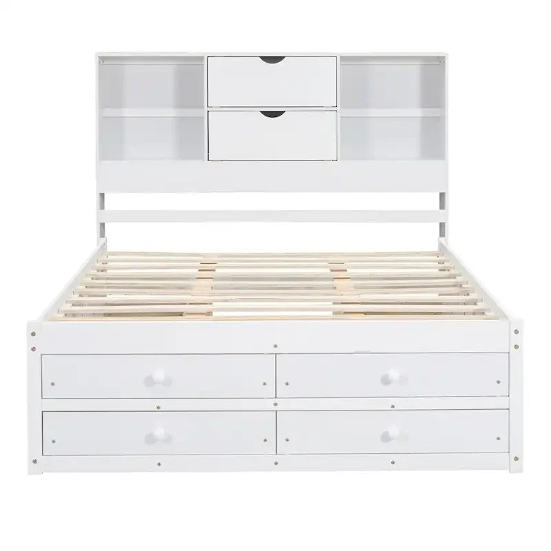 Letto a piattaforma King Size con testiera contenitore e 8 cassetti