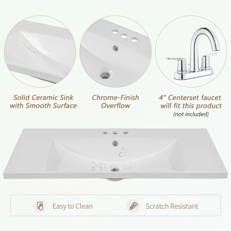 Mobile bagno con lavabo in ceramica, due ante e cinque cassetti