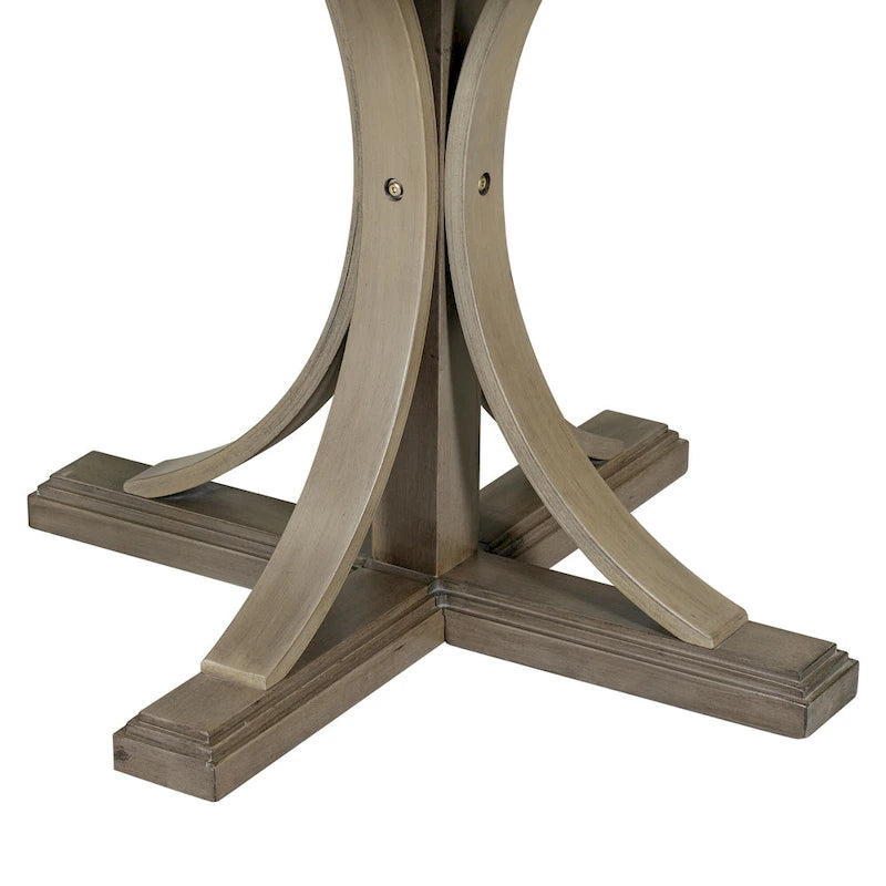 Set da pranzo retro in legno da 5 pezzi color tortora con tavolo a cavalletto curvo e 4 sedie