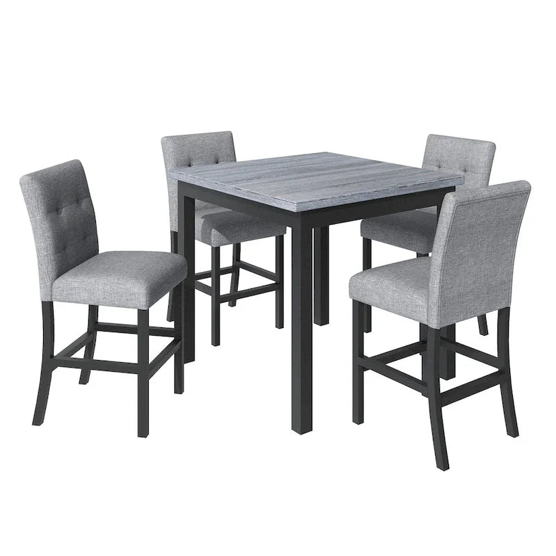 Set da pranzo da 5 pezzi ad altezza bancone, set tavolo da pranzo in legno con tavolo rettangolare e 4 sedie imbottite con schienale alto