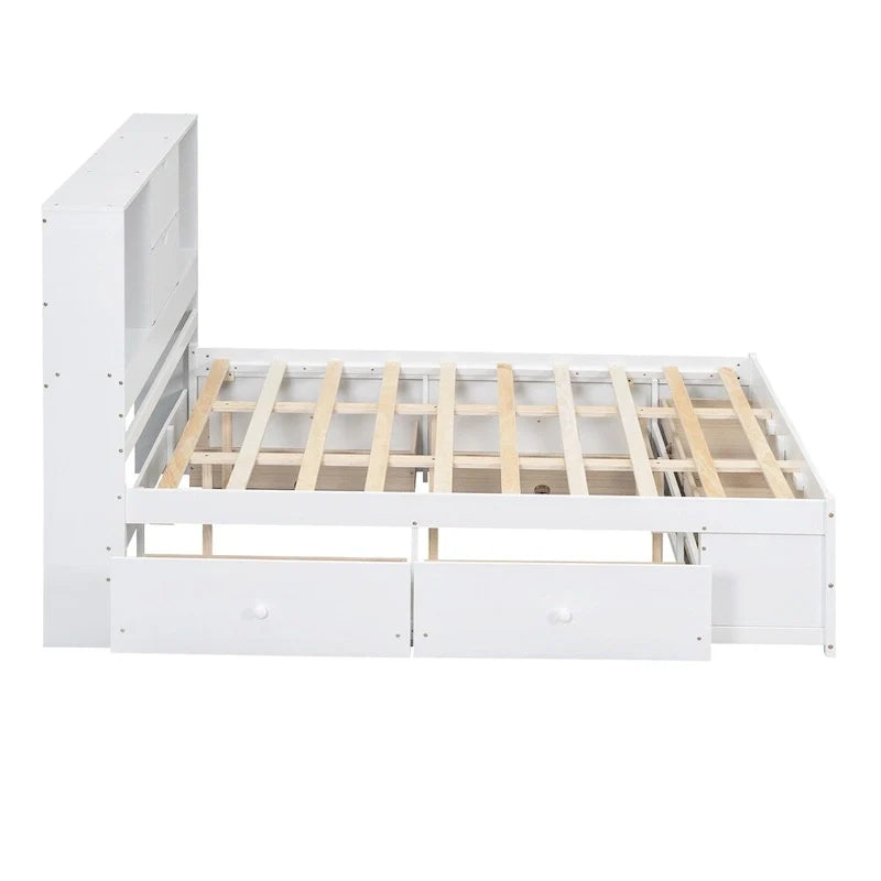 Letto a piattaforma King Size con testiera contenitore e 8 cassetti