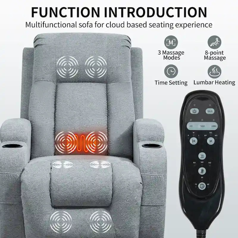 Poltrona reclinabile elettrica Lazy Boy Power Lift, moderna poltrona massaggiante a motore singolo con riscaldamento lombare, porta di ricarica USB, portabicchieri