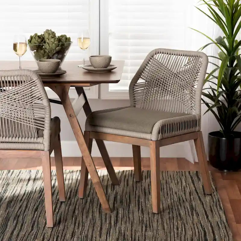 Sedia da pranzo in mogano con intreccio in corda in stile moderno di transizione – Grigio