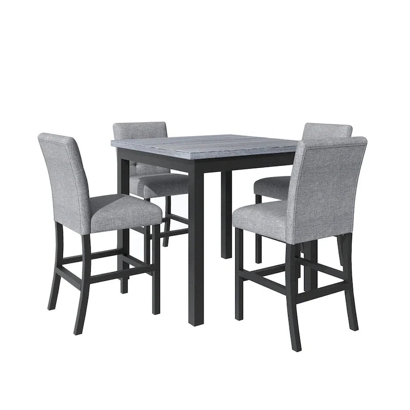 Set da pranzo da 5 pezzi ad altezza bancone, set tavolo da pranzo in legno con tavolo rettangolare e 4 sedie imbottite con schienale alto