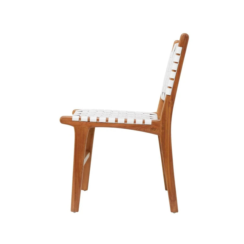 Sedie da Pranzo in Pelle Intrecciata Fatte a Mano con Struttura in Legno Teak - Set di 2 Marroni, Bianche o Nere - Roche River Decor