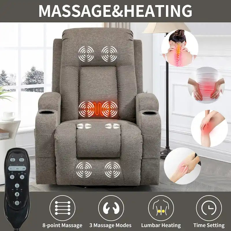 Poltrona reclinabile elettrica Lazy Boy Power Lift, moderna poltrona massaggiante a motore singolo con riscaldamento lombare, porta di ricarica USB, portabicchieri