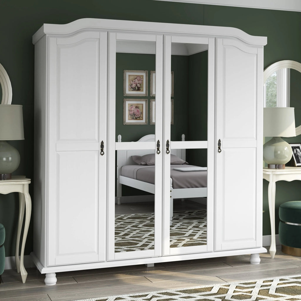 Palace Imports Armadio Kyle a 4 Ante in 100% Legno Massello con Ante in Legno Massello o a Specchio