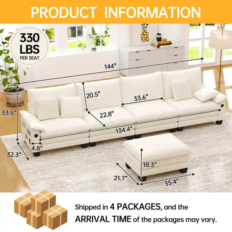 Set di mobili per soggiorno, Set divano componibile modulare con pouf per soggiorno, Divano convertibile