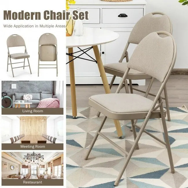 Sedie pieghevoli, confezione da 6, portatili, imbottite per ufficio, cucina, sala da pranzo - Beige - 18,5 x 20 x 35 (L x P x A)