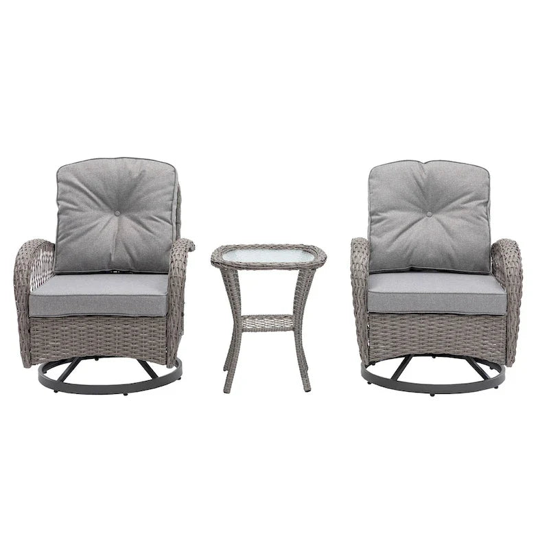 Set da 3 Poltrone da Esterno Girevoli e a Dondolo, Set Conversazione da Patio con Dondolo a 360 Gradi