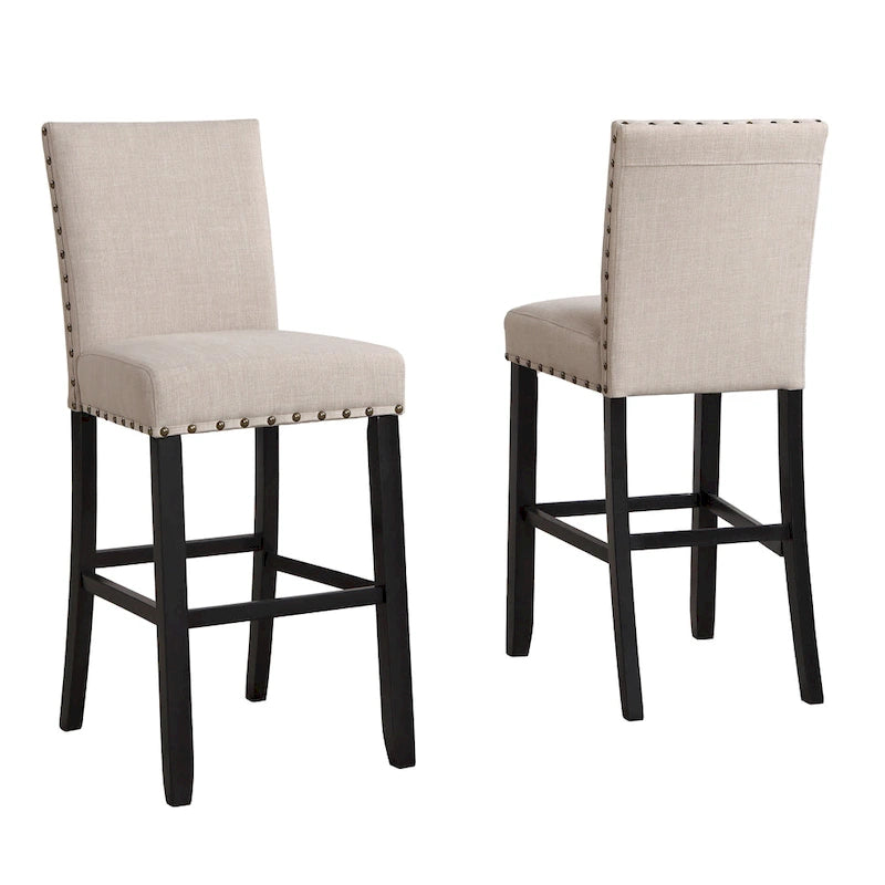 Set da pranzo in stile moderno da 3 pezzi con tavolo bar rotondo e 2 sedie da pub con borchie
