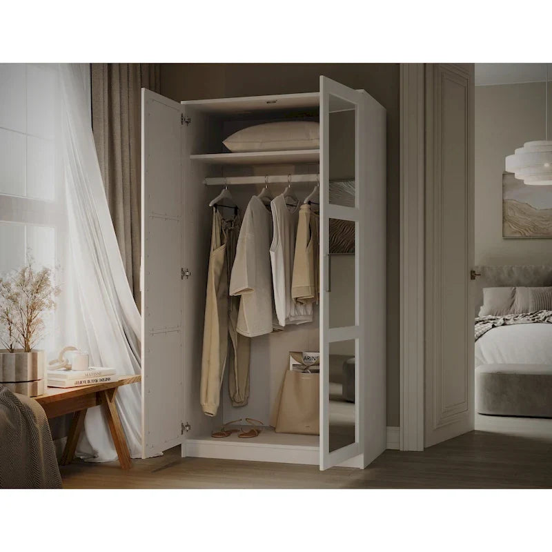 Palace Imports Armadio a 2 ante in 100% legno massello Urban con ante a specchio e in legno massello