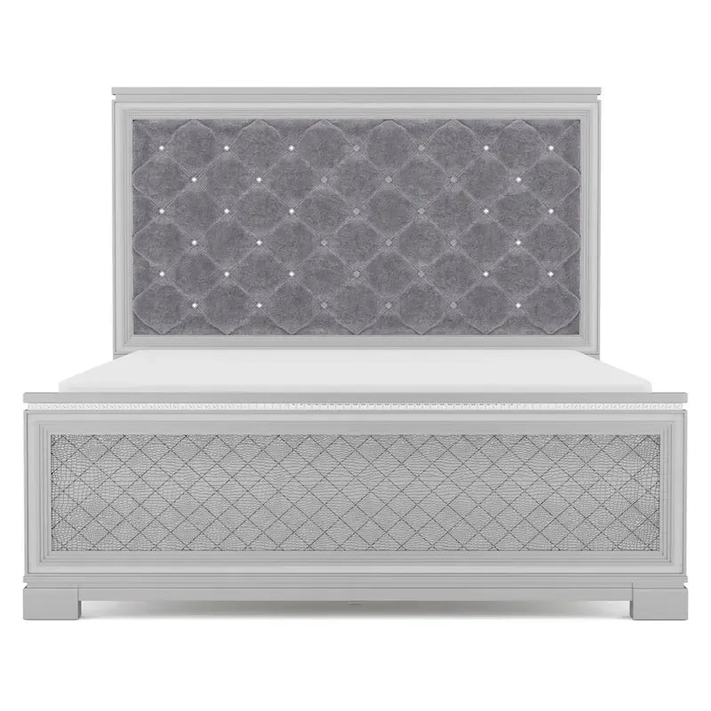 Set camera da letto 5 pezzi Seleena Glam Silver Wood con pannello trapuntato e porta USB di Furniture of America
