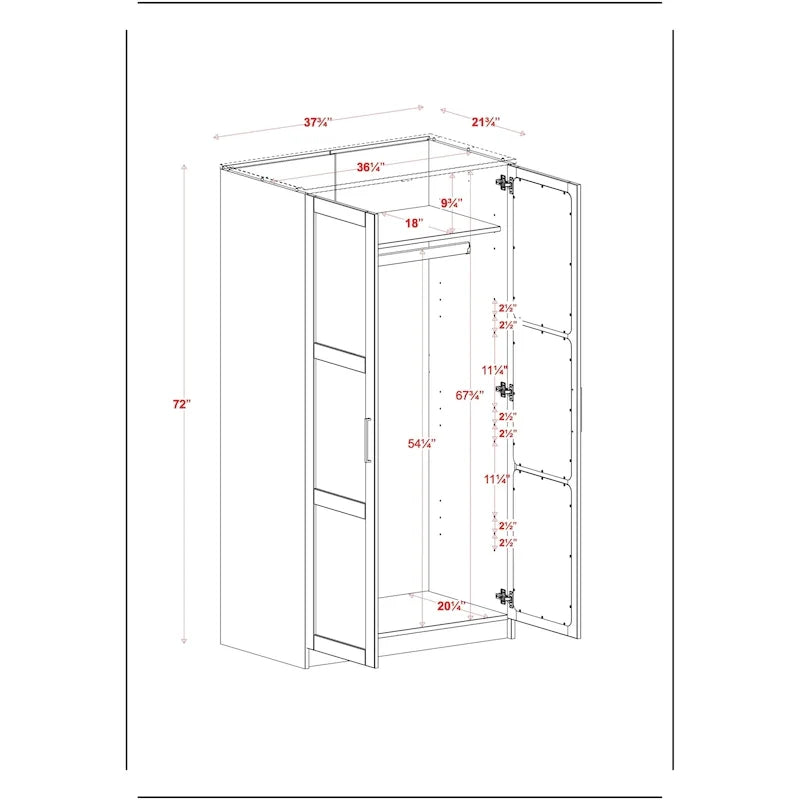 Palace Imports Armadio a 2 ante in 100% legno massello Urban con ante a specchio e in legno massello